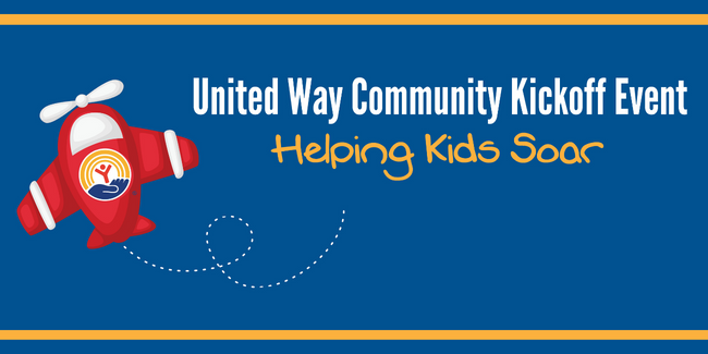 United Way Community Kickoff Event Title Cover Image with little red airplane clipart